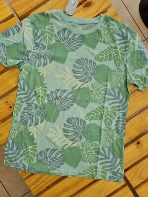 Camiseta Cooper Denim, celeste con estampado hojas, 14/16