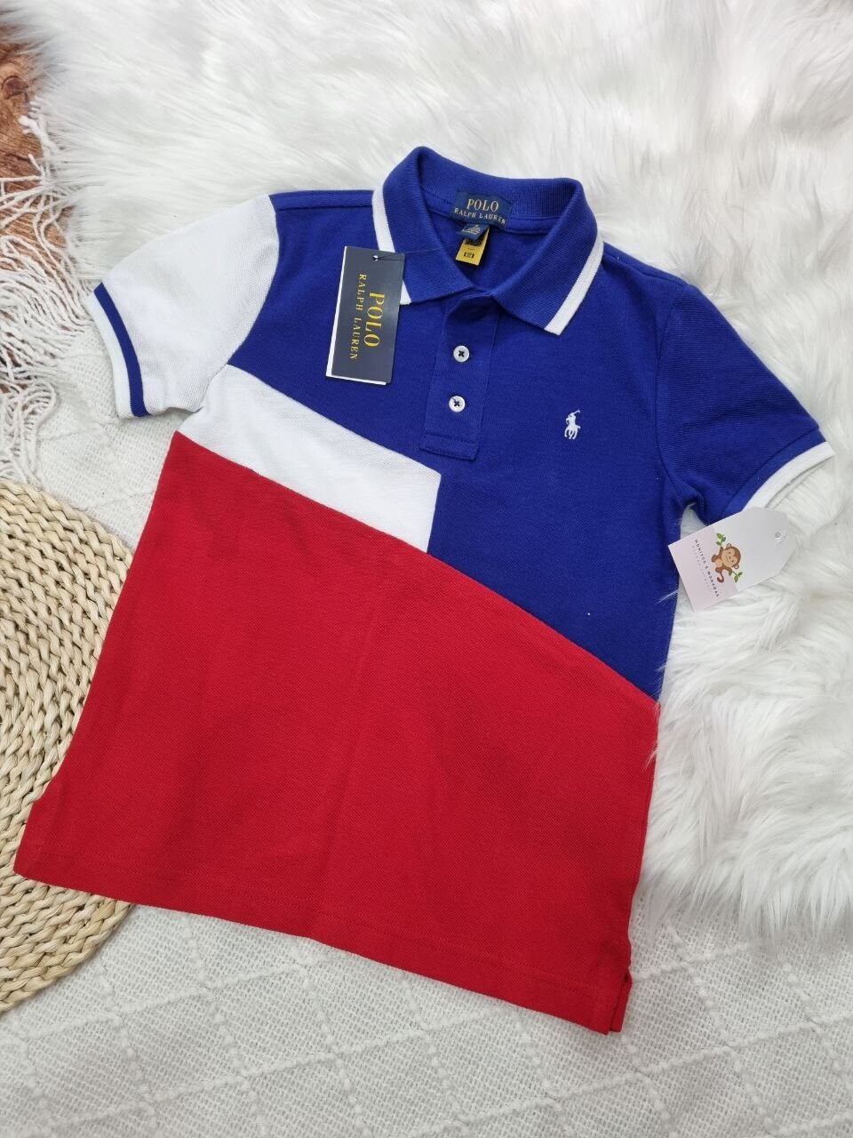 Camisa Polo Ralph Lauren, azul + rojo + blanco, 5 años