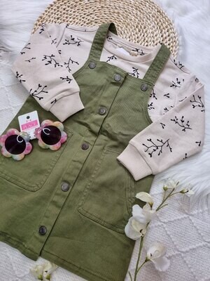 Set Jessica Simpson, busito beige + vestido verde militar, 2t años