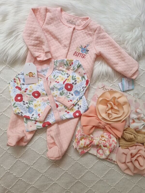 Set 2 monitos Baby gear, rosado y floreado, 3 a 6 meses
