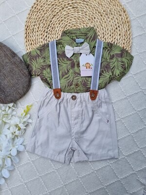 Set Little Lad Bodysuit+ short con tirantes  + corbatín. 0-3 meses