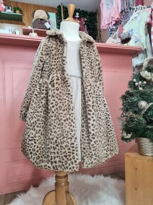 Vestido dorado + abrigo animal print, 2 años