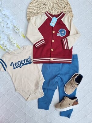 Set 3 piezas Mini bean, Bodysuit + calentador + chompa,18 meses.
