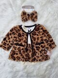 Vestido Baby starters beige y animal print + abrigo + cintillo, 3m