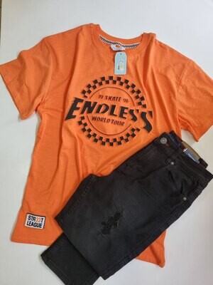 Camiseta Primark, naranja estampado negro, 11/12 años