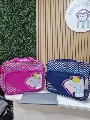 Pañalera con cambiador, fucsia y azul