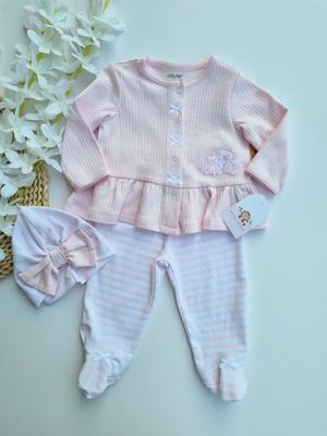 Set 3 piezas Little me, busito + pantalón + turbante, 6m