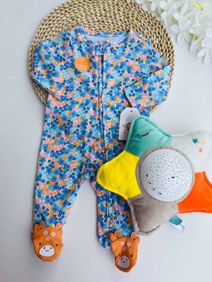 Monito de flores azules y anaranjadas, 3 meses