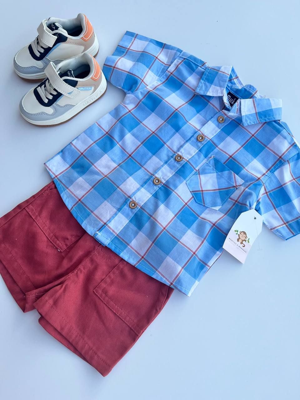 Set 2 piezas, Mick Mack, camisa cuadros + short, 12m