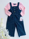 Set 2 piezas Tommy H., busito rosa + overall azul, 12 a 18m