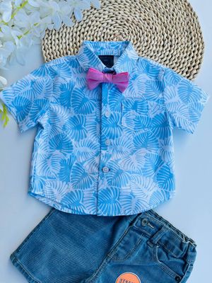 Camisa Tommy Hilfiger manga corta celeste + coratín, 12 meses