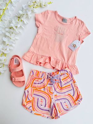 Set 2 piezas Coloritta, blusa beige + short, 2/3t
