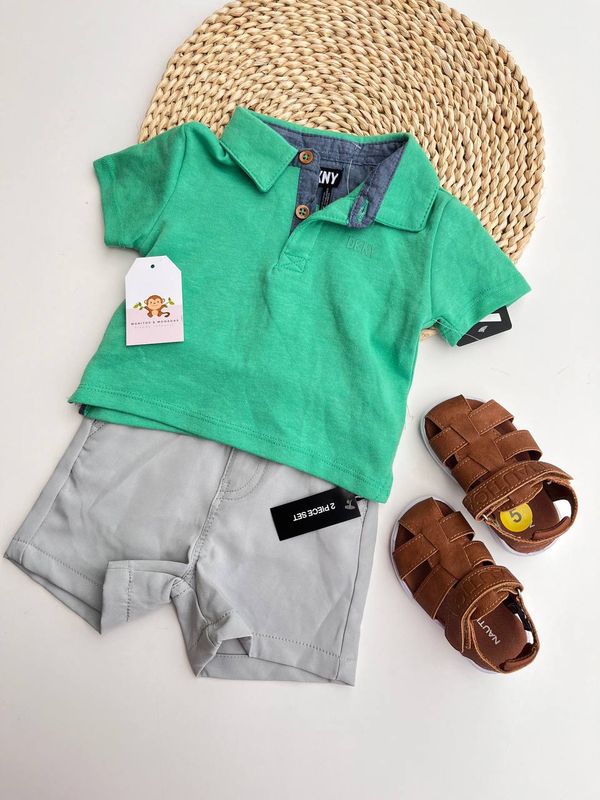 Set DKNY, camisa polo + short, 12m