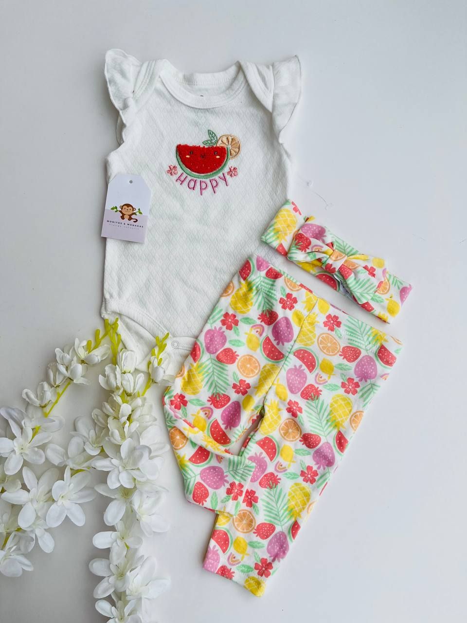 Set 3 piezas Sandía, body + pantalón + cintillo, 3 a 6m