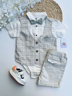 Set Little Gent, camisa con chaleco + short + corbatín 24m