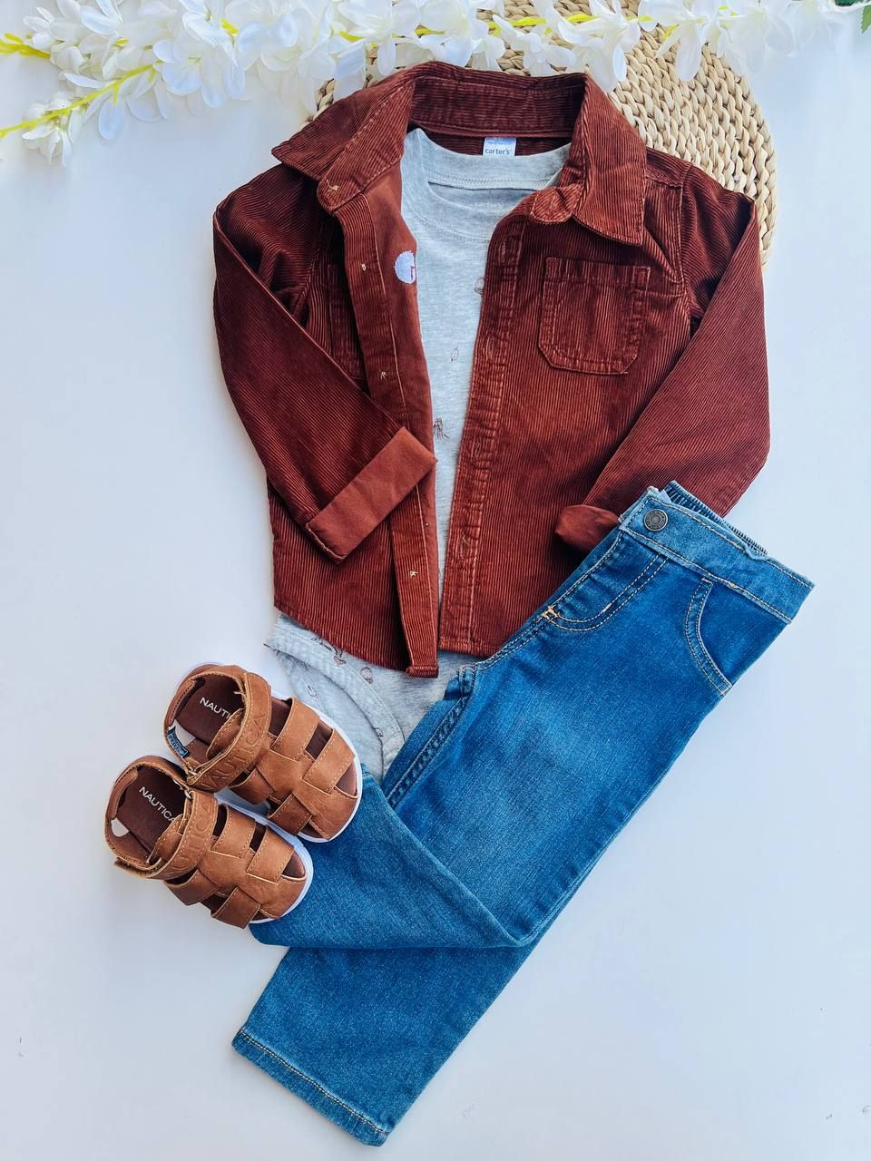 Set 3 piezas carters Bodysuit gris+ camisa+ pantalón, 24 meses.