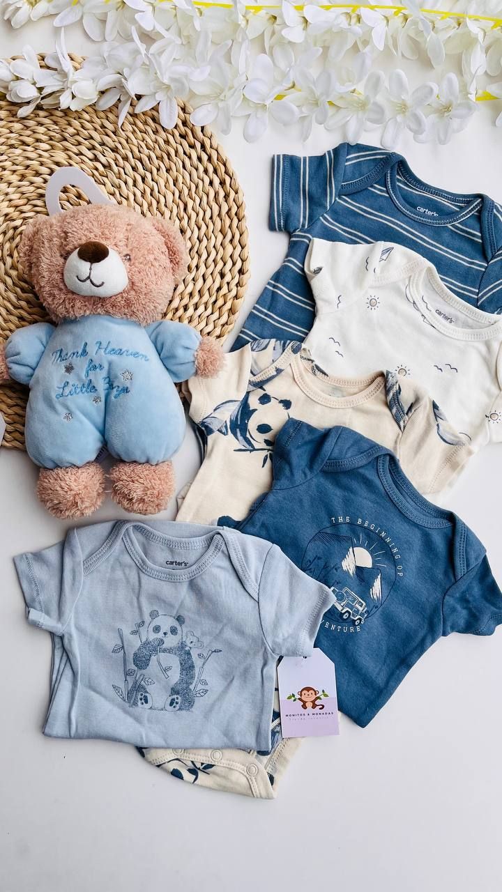 Set 5 bodys carters, diseño de pandita, 0 a 3m