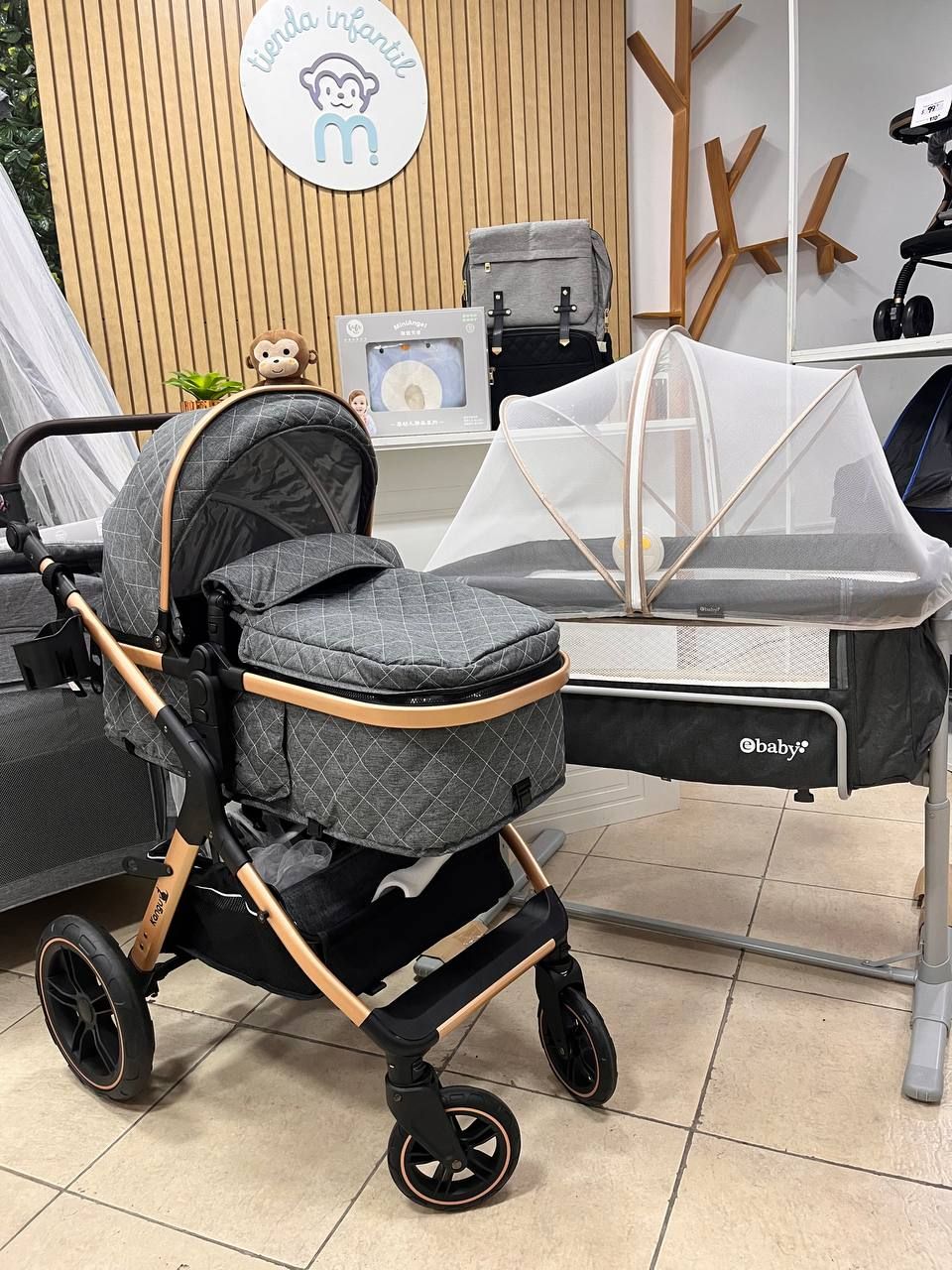 COMBO, Cochecito europeo Elliot + Cuna colecho Tami + Pañalera Emma + Almohada memory foam