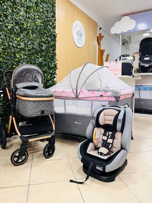 COMBO, Cochecito europeo Elliot + Cuna corral colecho Nala + Asiento de seguridad Vero + Almohada memory foam + pañalera