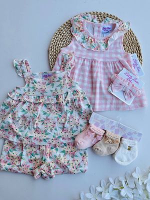 Set Little Lass, 2 blusitas + short + cintillo, 18m