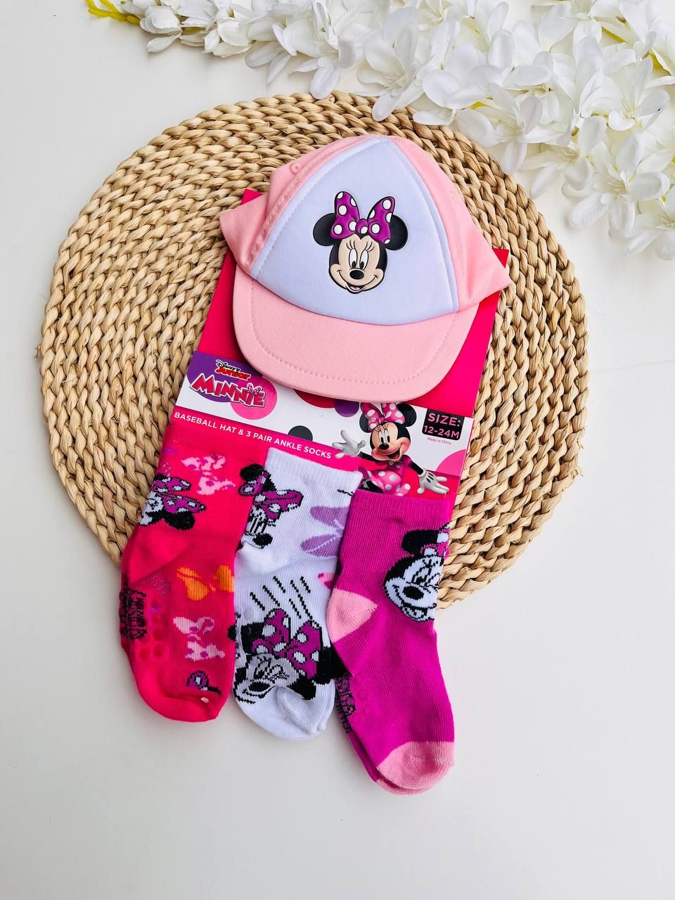 Set gorrita Minnie + 3 pares de medias, 12 a 24m