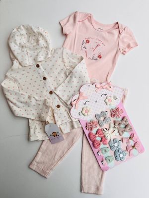 Set 3 piezas, body palo de rosa + busito con capucha + pantalón, 9m