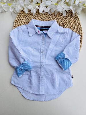 Camisa Tommy Hilfiger, blanca mangas largas, 18 meses,