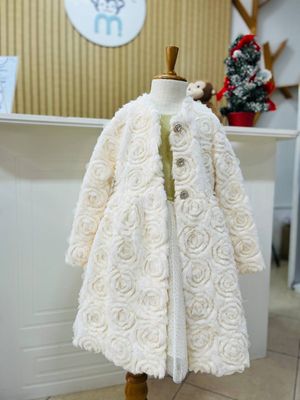 Vestido Blue berry dorado con beige + abrigo talla 6t