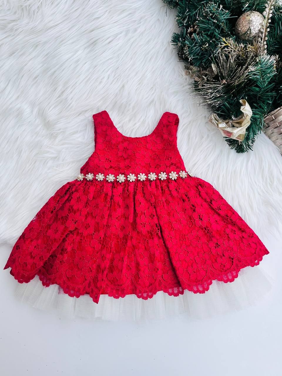 Vestido American Princess, rojo con perlitas, 6m