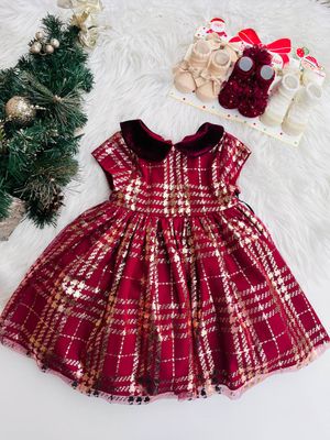 Vestido Pippa &amp; Julie, color vino con cuadros dorados, 2 años