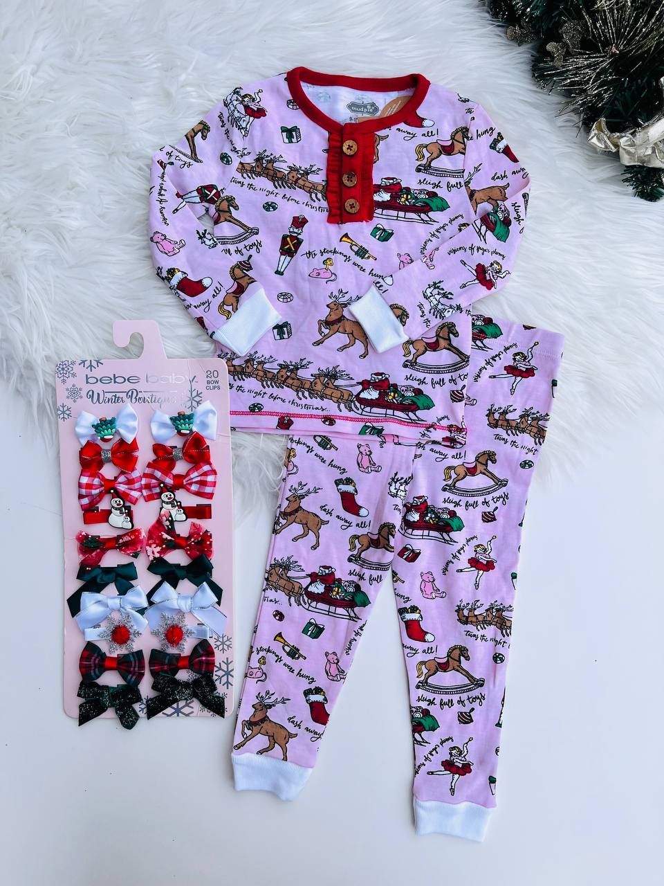 Pijama navideña, busito rosa + pantalón, 9 a 12 meses
