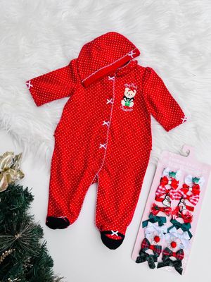 Set 2 piezas Little Me, Monito rojo con puntos blancos + gorrito,  3m