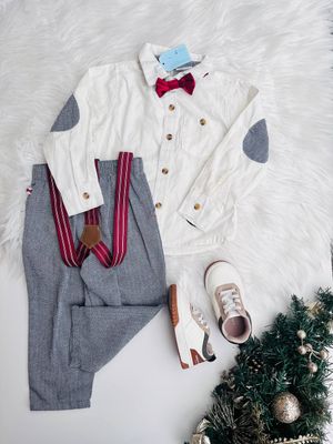 Set 4 piezas Dapper Dude, camisa + pantalón + tirantes+ corbatín, 2t y 3t