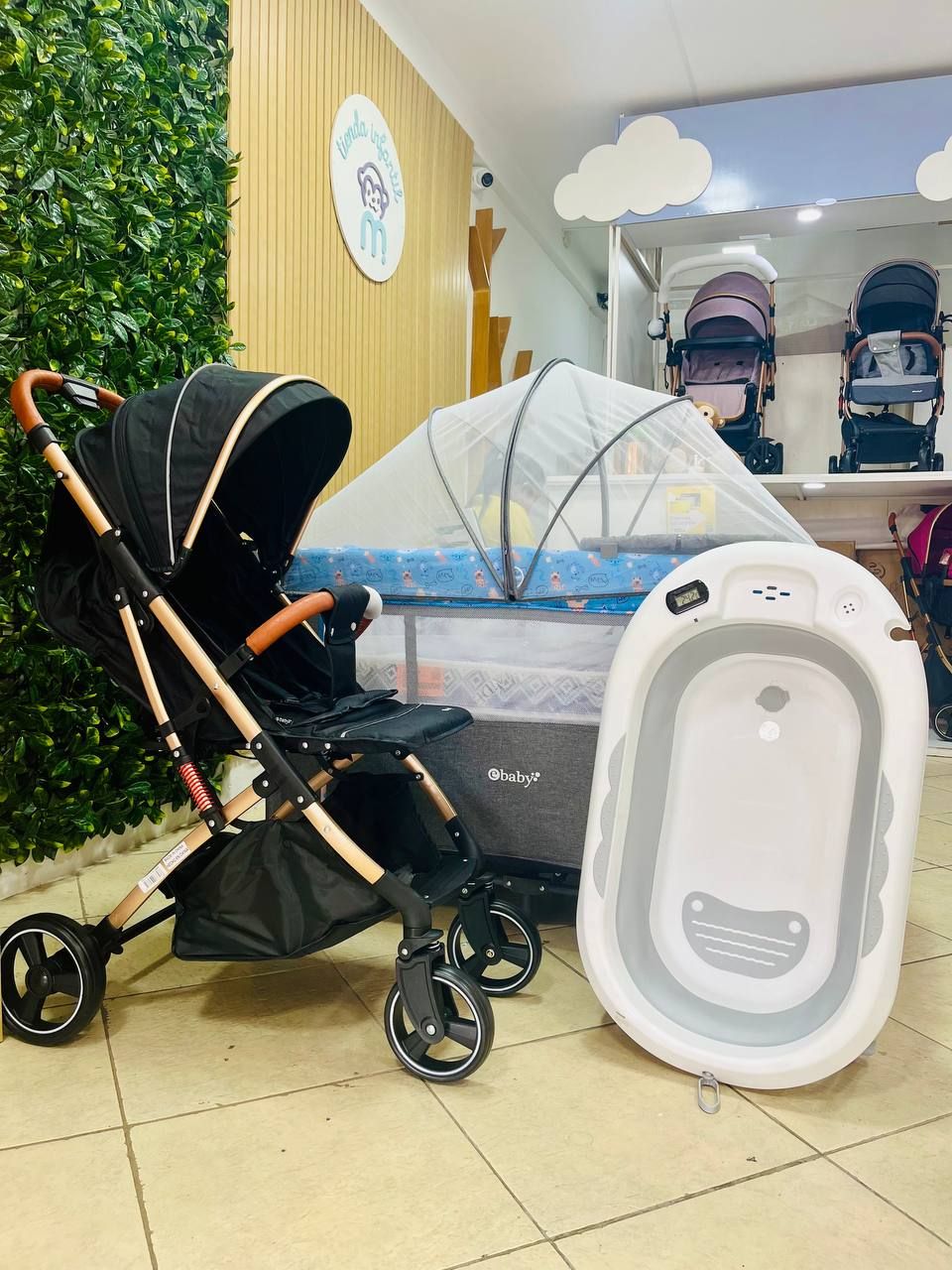 COMBO, Cochecito Sunny + Cuna corral Nala + Bañera Aries + Almohada memory foam