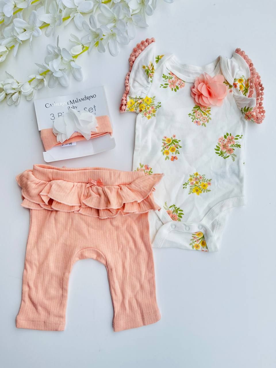Set Caterine Malandrino, body + pantalón + cintillo, 0 a 3m, 3 a 6m y 6 a 9m