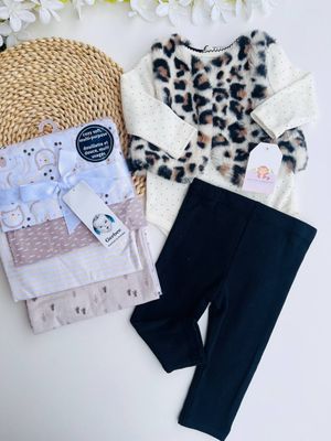 Set 3 piezas Little me, animal print, 9 meses.