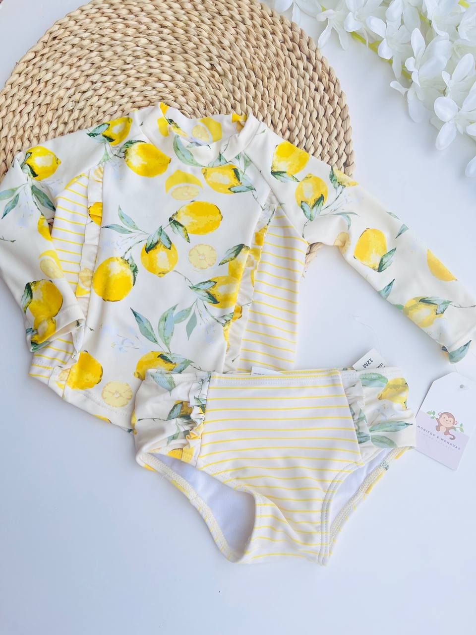 Set de baño 2 piezas, top limoncitos + interior, 12 meses