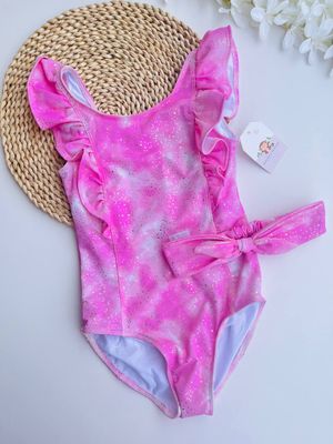 Set de baño entero + cintillo, rosa con brillos, 6t
