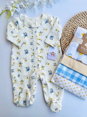Monito Bon Blues, flores amarillas, 0/3m, 3/6 y 6/9m