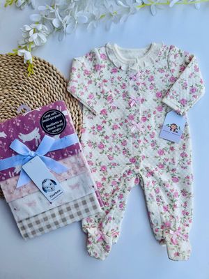 Monito Bon Blues, flores rosadas, 6/9m