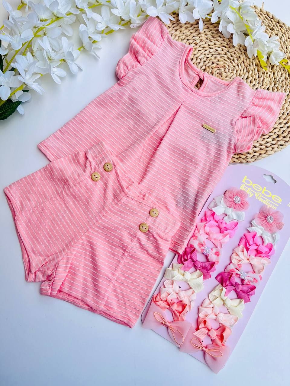 Set 2 piezas Cloritta, blusa y short rosa, 12m, 2t y 3t