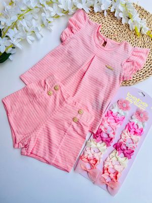 Set 2 piezas Cloritta, blusa y short rosa, 12m, 2t y 3t