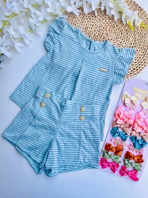 Set Coloritta, blusa y short celeste, 12m, 2t