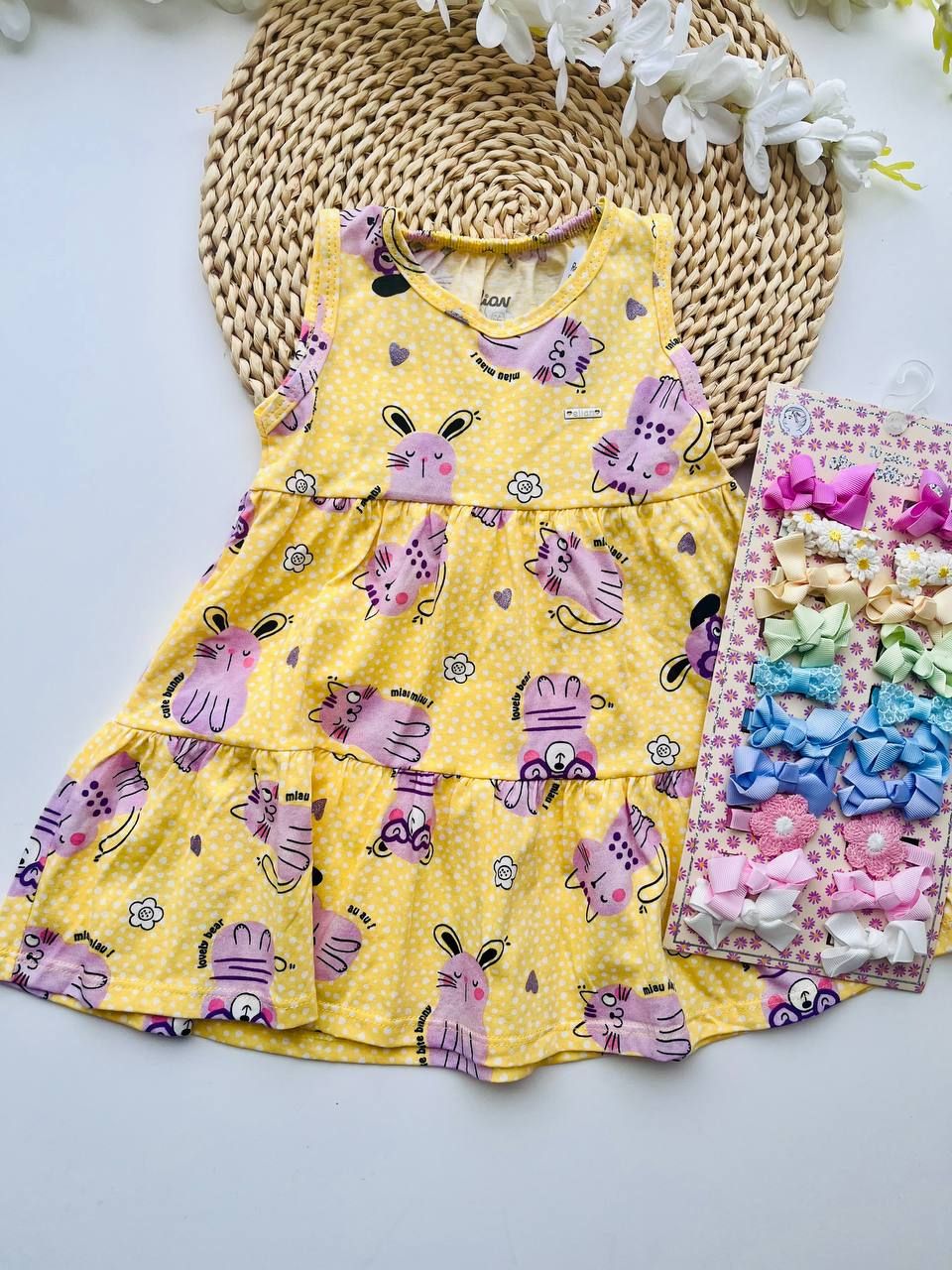 Vestido Elian, amarillo gatitos, 12m y 24m