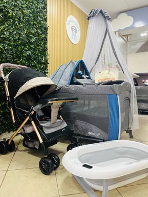 COMBO, Corral Noa + Cochecito Bon + Bañera Aries + Almohada memory foam