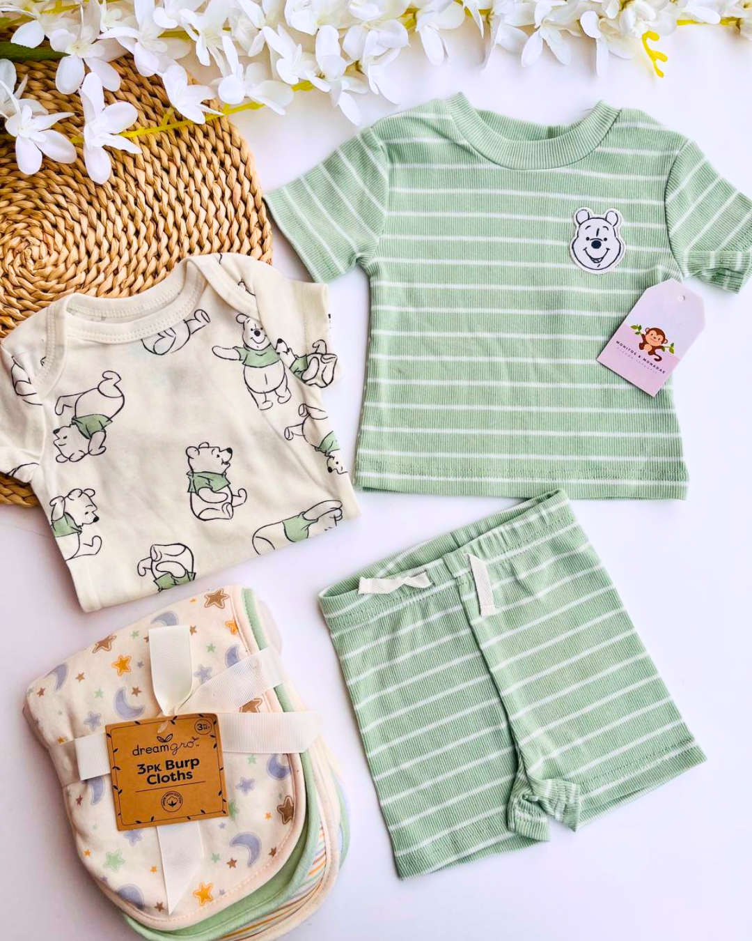 Set 3 piezas Winnie, camiseta + short + body, 3 a 6m