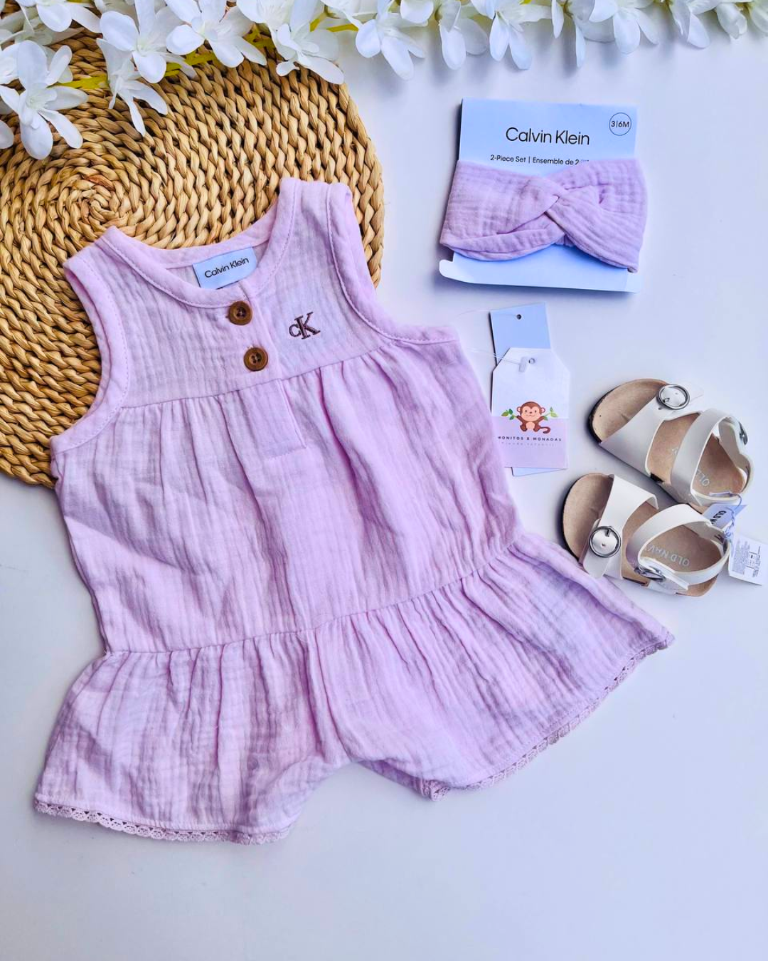 Romper Calvin Klein + Cintillo, 3 a 6 meses