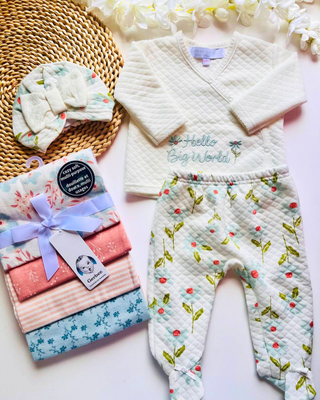 Set Catherine Malandrino, busito + pantalón + turbante, 3 a 6m