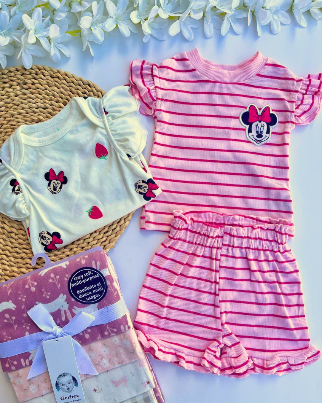 Set 3 piezas Minnie M, camiseta + body + short, 6 a 9m