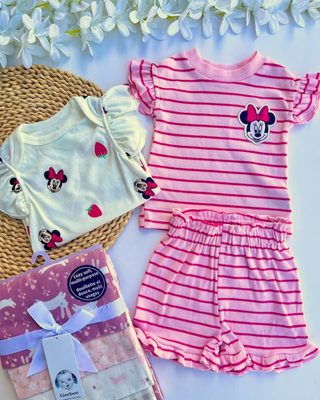Set 3 piezas Minnie M, camiseta + body + short, 6 a 9m